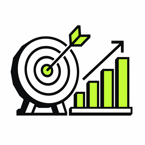 Dartboard with a dart in the bullseye next to a rising chart