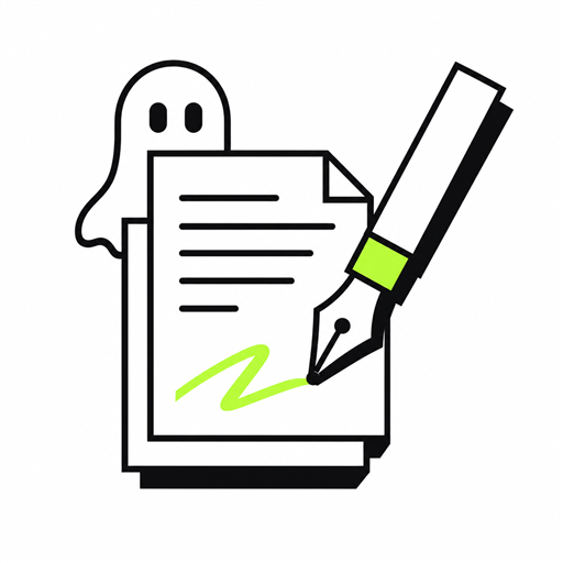 Fountain pen writing on a page next to a small ghost